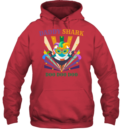Daddy Shark Doo Doo Doo Happy Mardi Gars Family Shirt Unisex Heavyweight Pullover Hoodie Cardinal Red