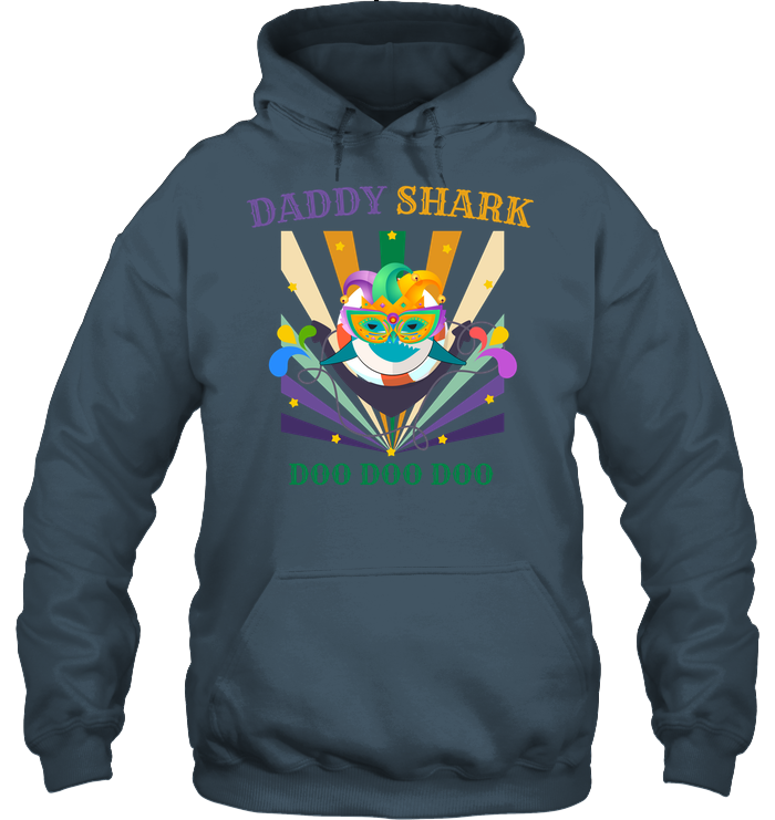 Daddy Shark Doo Doo Doo Happy Mardi Gars Family Shirt Unisex Heavyweight Pullover Hoodie Dark Heather