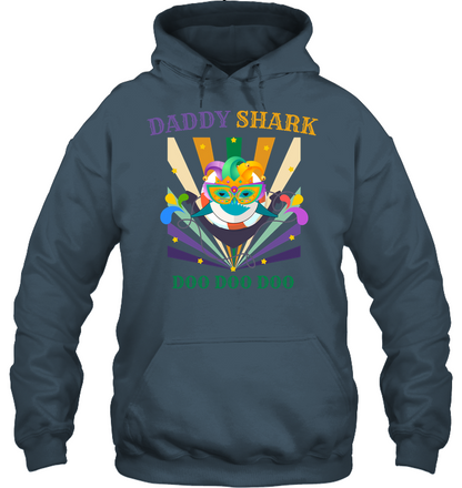 Daddy Shark Doo Doo Doo Happy Mardi Gars Family Shirt Unisex Heavyweight Pullover Hoodie Dark Heather