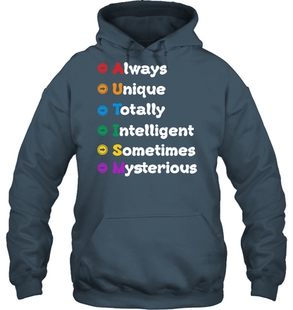 Always Unique Totally Intelligent Sometimes Mysterious Autism Awareness Shirt Unisex Heavyweight Pullover Hoodie Dark Heather