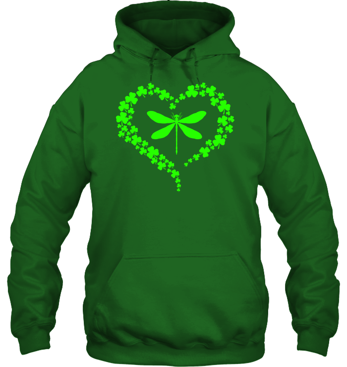 Dragonfly Clover Heart Irish Saint Patricks Day Shirt Unisex Heavyweight Pullover Hoodie Irish Green