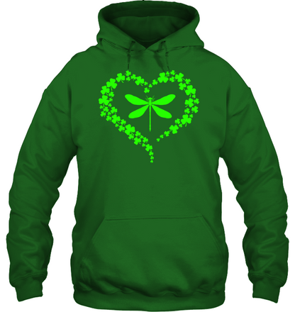 Dragonfly Clover Heart Irish Saint Patricks Day Shirt Unisex Heavyweight Pullover Hoodie Irish Green