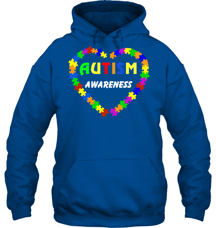 Autism Awareness Puzzle Heart Shirt Unisex Heavyweight Pullover Hoodie Royal