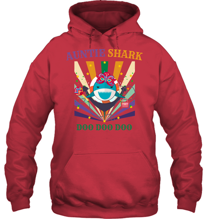 Auntie Shark Doo Doo Doo Happy Mardi Gars Family Shirt Unisex Heavyweight Pullover Hoodie Cardinal Red