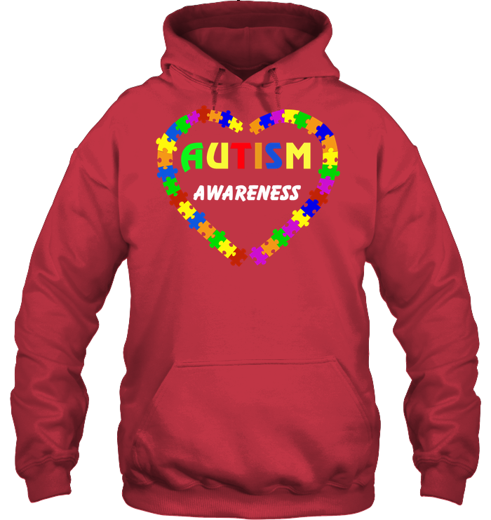 Autism Awareness Puzzle Heart Shirt Unisex Heavyweight Pullover Hoodie Cardinal Red
