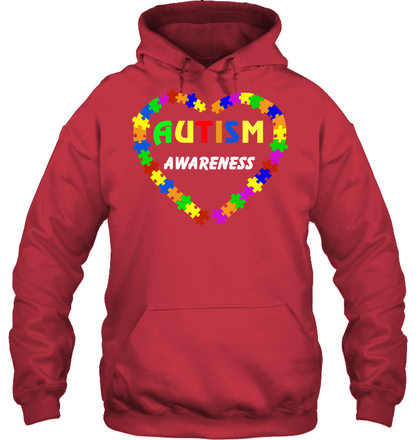 Autism Awareness Puzzle Heart Shirt Unisex Heavyweight Pullover Hoodie Cardinal Red