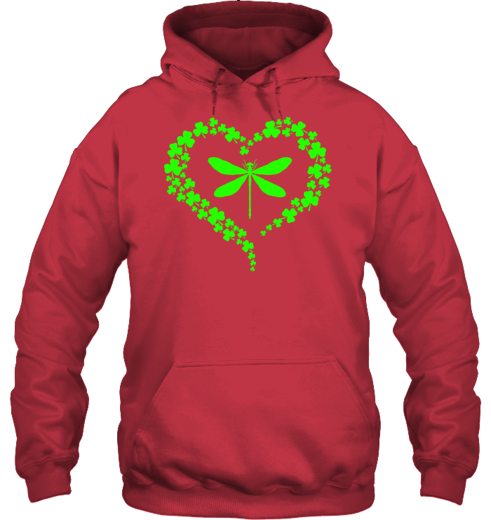 Dragonfly Clover Heart Irish Saint Patricks Day Shirt Unisex Heavyweight Pullover Hoodie Cardinal Red