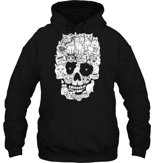 Cats Skull Kitten Shirt Unisex Heavyweight Pullover Hoodie Black