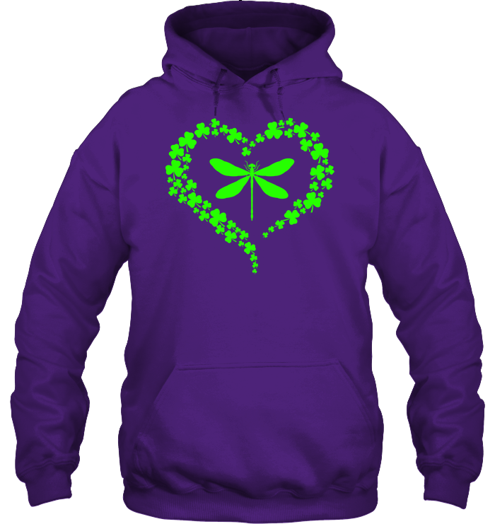 Dragonfly Clover Heart Irish Saint Patricks Day Shirt Unisex Heavyweight Pullover Hoodie Purple
