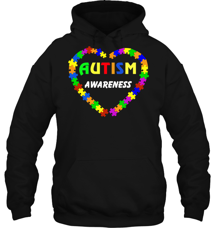 Autism Awareness Puzzle Heart Shirt Unisex Heavyweight Pullover Hoodie Black