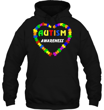 Autism Awareness Puzzle Heart Shirt Unisex Heavyweight Pullover Hoodie Black