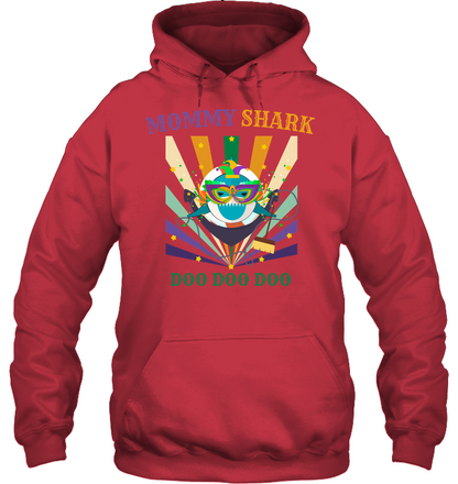 Mommy Shark Doo Doo Doo Happy Mardi Gars Family Shirt Unisex Heavyweight Pullover Hoodie Cardinal Red