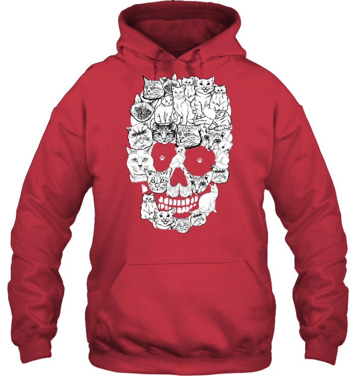 Cats Skull Kitten Shirt Unisex Heavyweight Pullover Hoodie Cardinal Red