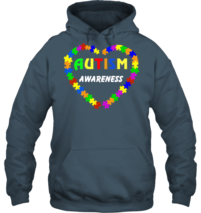 Autism Awareness Puzzle Heart Shirt Unisex Heavyweight Pullover Hoodie Dark Heather