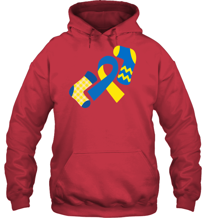 Down Syndrome Awareness Day Socks And Ribbons Shirt Unisex Heavyweight Pullover Hoodie Cardinal Red