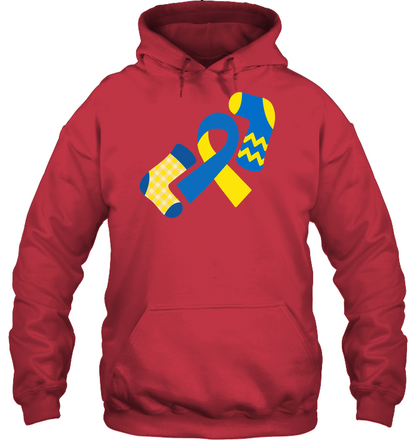 Down Syndrome Awareness Day Socks And Ribbons Shirt Unisex Heavyweight Pullover Hoodie Cardinal Red