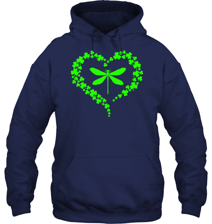 Dragonfly Clover Heart Irish Saint Patricks Day Shirt Unisex Heavyweight Pullover Hoodie Navy
