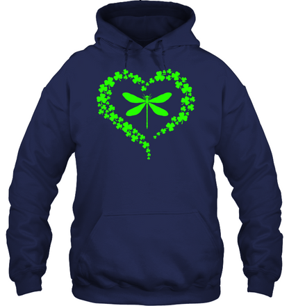 Dragonfly Clover Heart Irish Saint Patricks Day Shirt Unisex Heavyweight Pullover Hoodie Navy