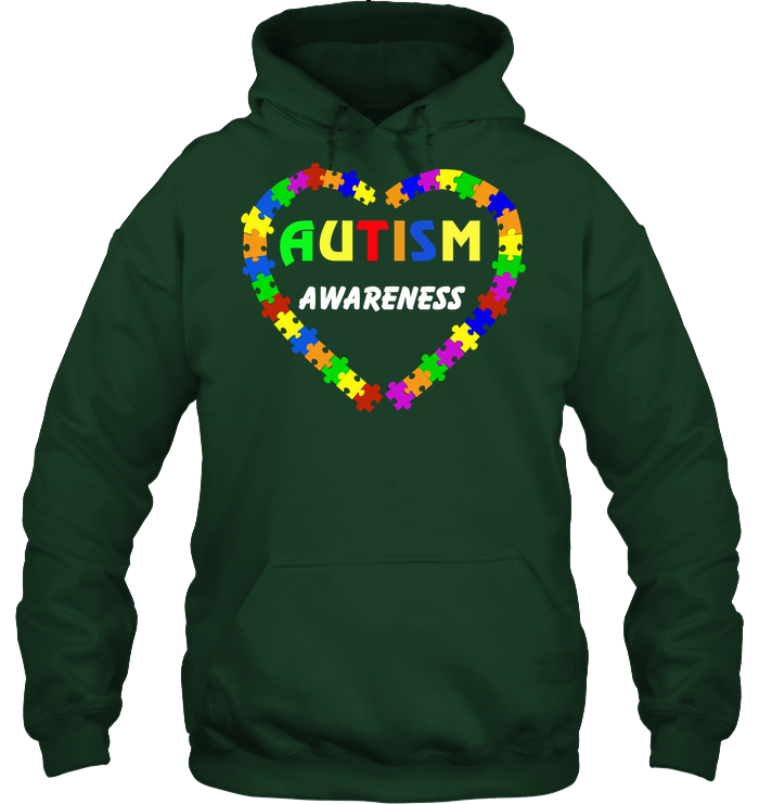 Autism Awareness Puzzle Heart Shirt Unisex Heavyweight Pullover Hoodie Forest Green