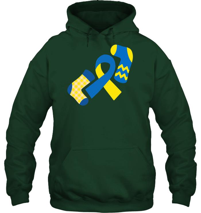 Down Syndrome Awareness Day Socks And Ribbons Shirt Unisex Heavyweight Pullover Hoodie Forest Green