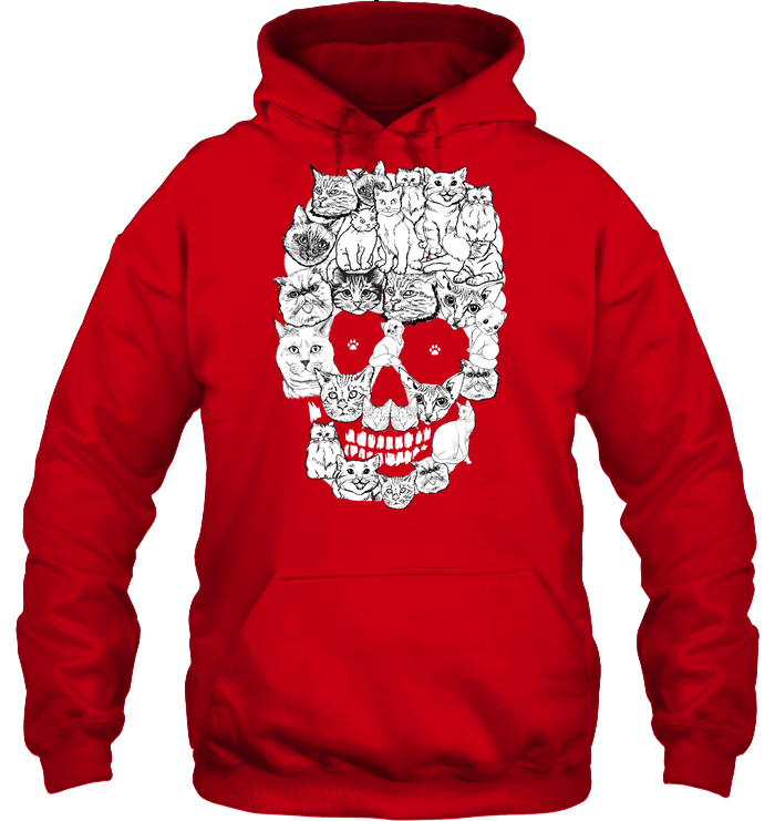 Cats Skull Kitten Shirt Unisex Heavyweight Pullover Hoodie Red