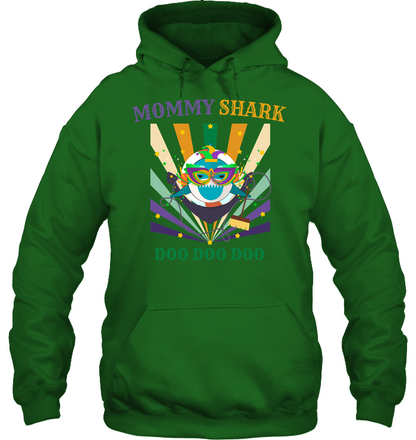 Mommy Shark Doo Doo Doo Happy Mardi Gars Family Shirt Unisex Heavyweight Pullover Hoodie Irish Green