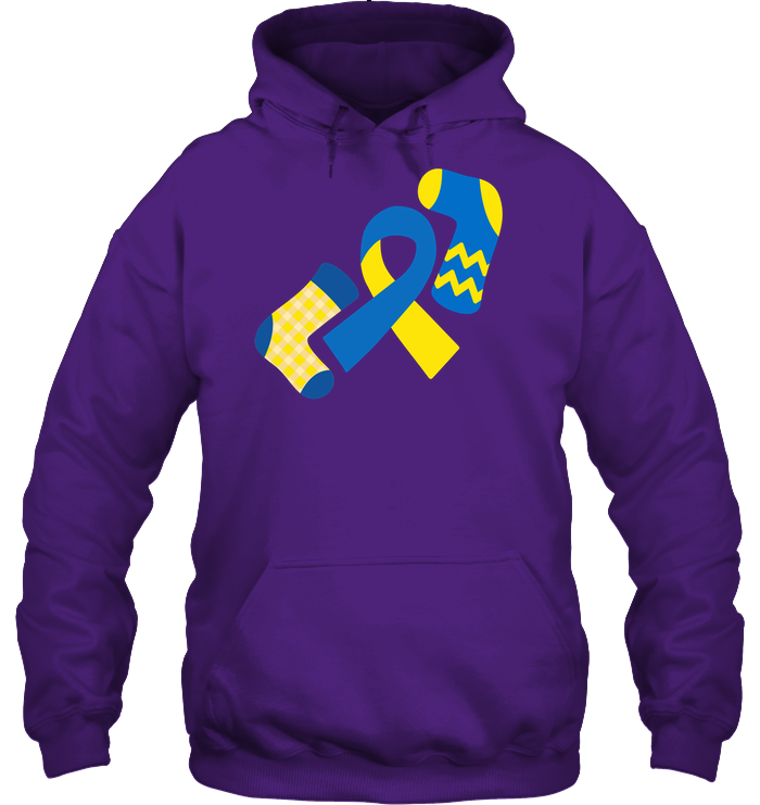 Down Syndrome Awareness Day Socks And Ribbons Shirt Unisex Heavyweight Pullover Hoodie Purple