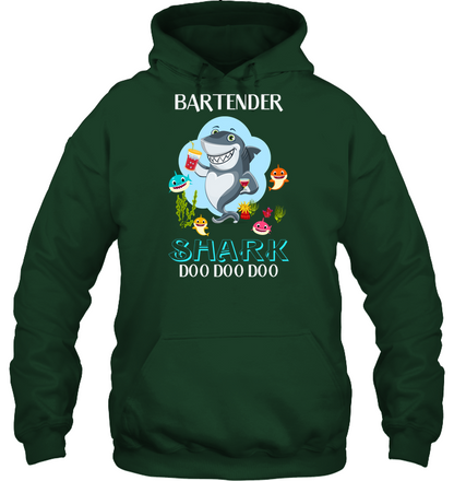 Bartender Shark Doo Doo Doo Shirt Unisex Heavyweight Pullover Hoodie Forest Green