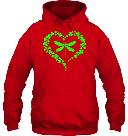 Dragonfly Clover Heart Irish Saint Patricks Day Shirt Unisex Heavyweight Pullover Hoodie Red