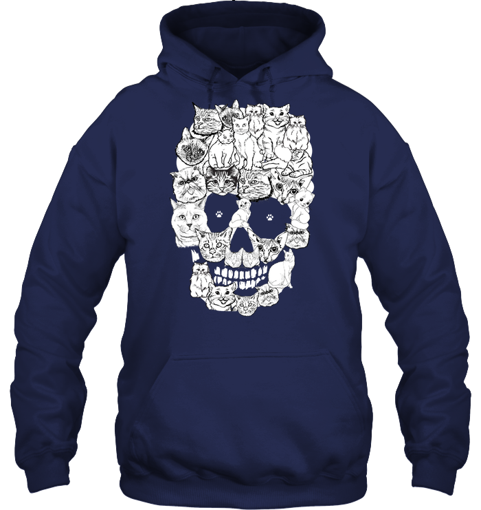 Cats Skull Kitten Shirt Unisex Heavyweight Pullover Hoodie Navy