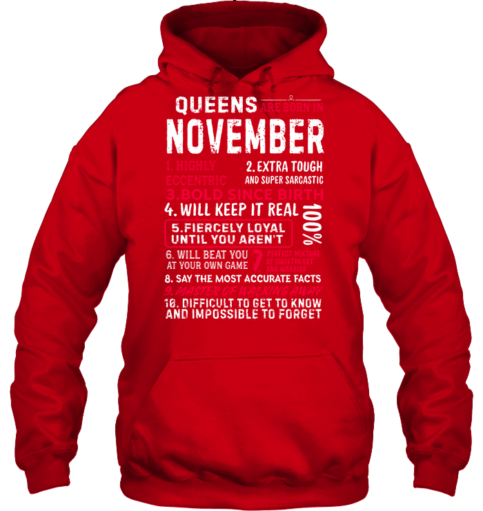 Queens Are Born In November Highly Eccentric Extra Tough An Super Sarcastic Shirt Unisex Heavyweight Pullover Hoodie Red