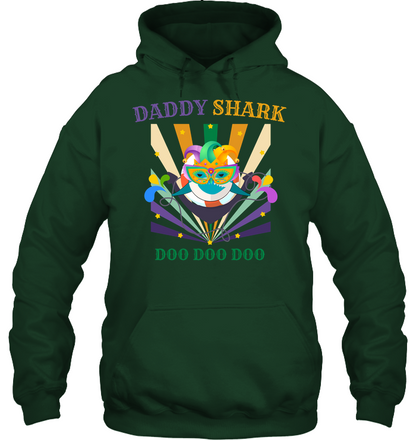 Daddy Shark Doo Doo Doo Happy Mardi Gars Family Shirt Unisex Heavyweight Pullover Hoodie Forest Green