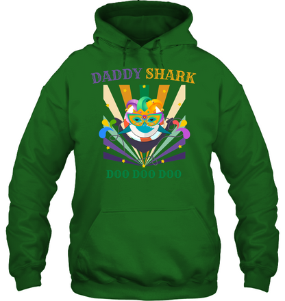 Daddy Shark Doo Doo Doo Happy Mardi Gars Family Shirt Unisex Heavyweight Pullover Hoodie Irish Green