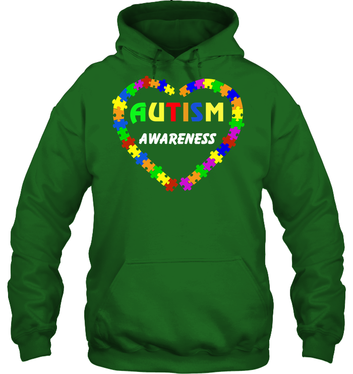 Autism Awareness Puzzle Heart Shirt Unisex Heavyweight Pullover Hoodie Irish Green