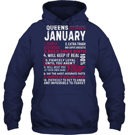 Queens Are Born In January Highly Eccentric Extra Tough An Super Sarcastic Shirt Unisex Heavyweight Pullover Hoodie Navy