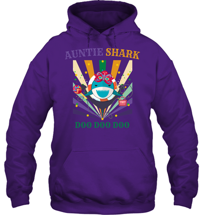 Auntie Shark Doo Doo Doo Happy Mardi Gars Family Shirt Unisex Heavyweight Pullover Hoodie Purple