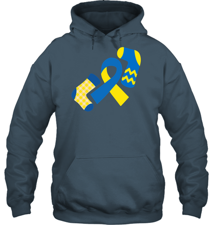 Down Syndrome Awareness Day Socks And Ribbons Shirt Unisex Heavyweight Pullover Hoodie Dark Heather