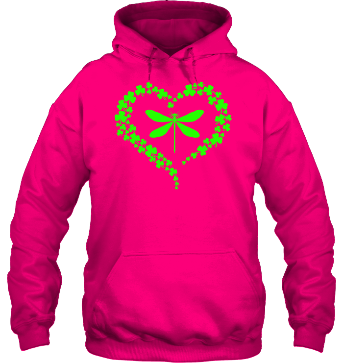 Dragonfly Clover Heart Irish Saint Patricks Day Shirt Unisex Heavyweight Pullover Hoodie Heliconia