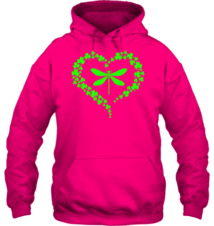 Dragonfly Clover Heart Irish Saint Patricks Day Shirt Unisex Heavyweight Pullover Hoodie Heliconia
