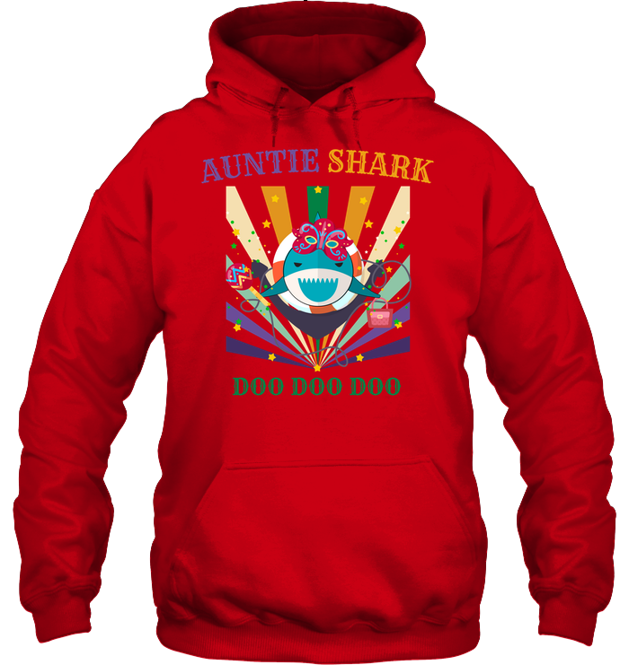 Auntie Shark Doo Doo Doo Happy Mardi Gars Family Shirt Unisex Heavyweight Pullover Hoodie Red