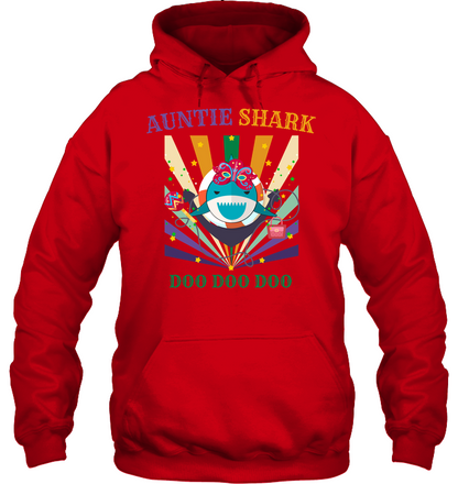 Auntie Shark Doo Doo Doo Happy Mardi Gars Family Shirt Unisex Heavyweight Pullover Hoodie Red