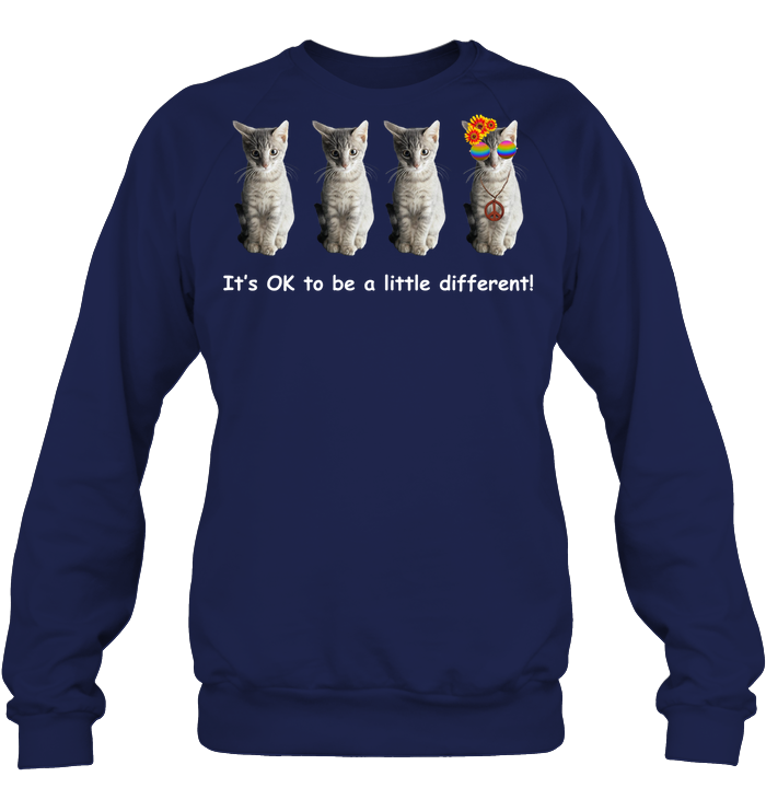 It's Okay Liitle Differents Cats Shirt Unisex Fleece Pullover Sweatshirt Navy