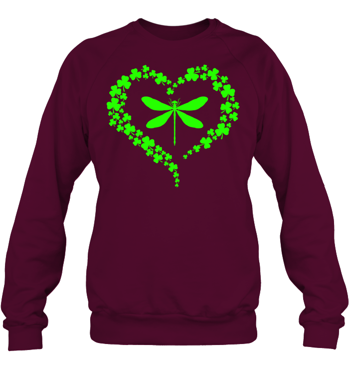 Dragonfly Clover Heart Irish Saint Patricks Day Shirt Unisex Fleece Pullover Sweatshirt Maroon