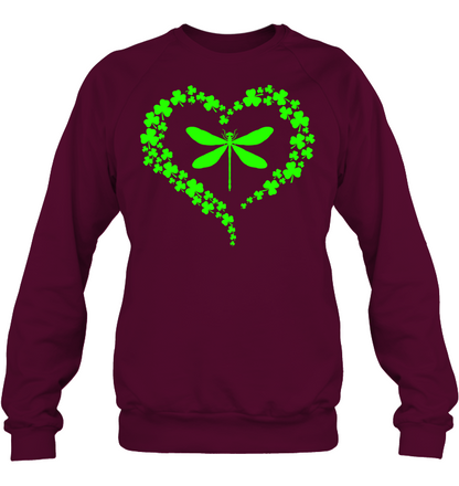 Dragonfly Clover Heart Irish Saint Patricks Day Shirt Unisex Fleece Pullover Sweatshirt Maroon