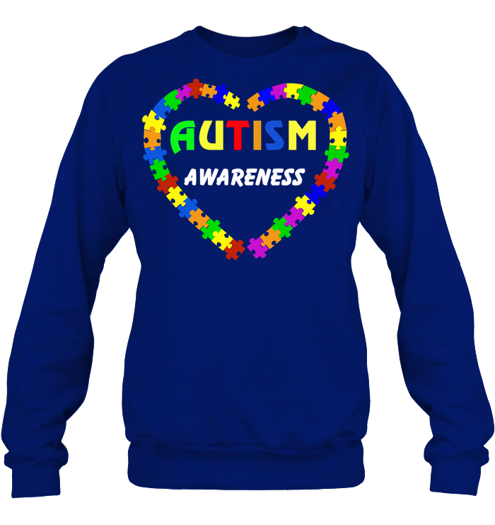 Autism Awareness Puzzle Heart Shirt Unisex Fleece Pullover Sweatshirt Deep Royal