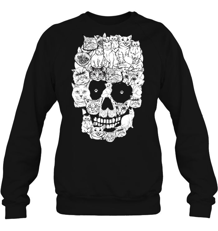 Cats Skull Kitten Shirt Unisex Fleece Pullover Sweatshirt Black