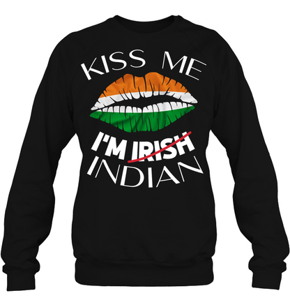 Kiss Me I'm Irish Indian Saint Patricks Day Shirt Unisex Fleece Pullover Sweatshirt Black
