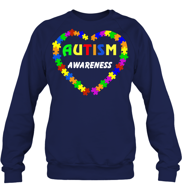 Autism Awareness Puzzle Heart Shirt Unisex Fleece Pullover Sweatshirt Navy