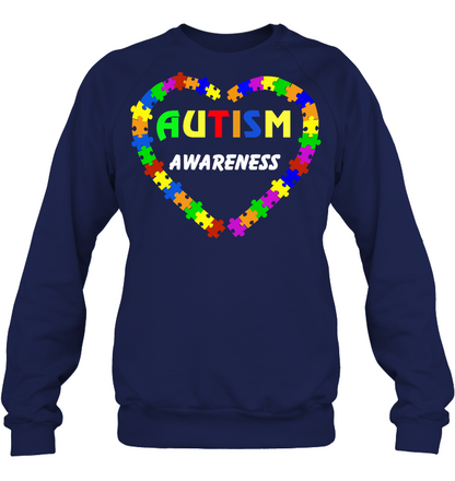 Autism Awareness Puzzle Heart Shirt Unisex Fleece Pullover Sweatshirt Navy