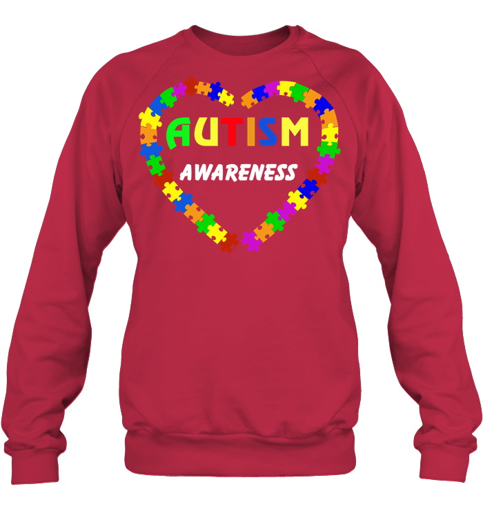 Autism Awareness Puzzle Heart Shirt Unisex Fleece Pullover Sweatshirt Deep Red